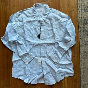 Brooks Brothers Blue Long Sleeved Linen Button Down